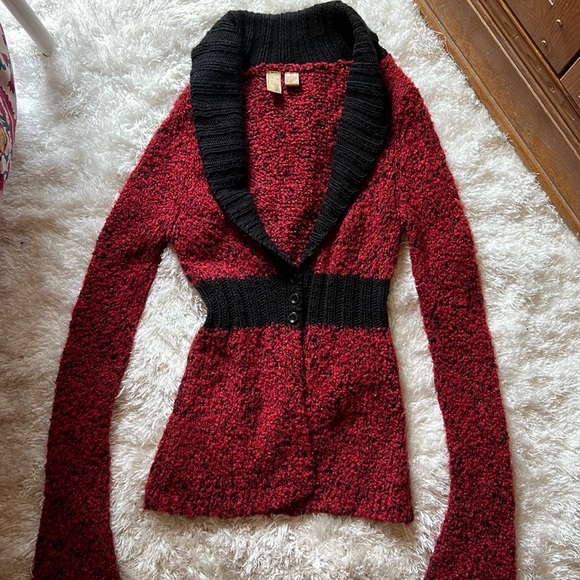 BKE red and black tunic cardigan w extra long sleeve szM - Picture 1 of 7